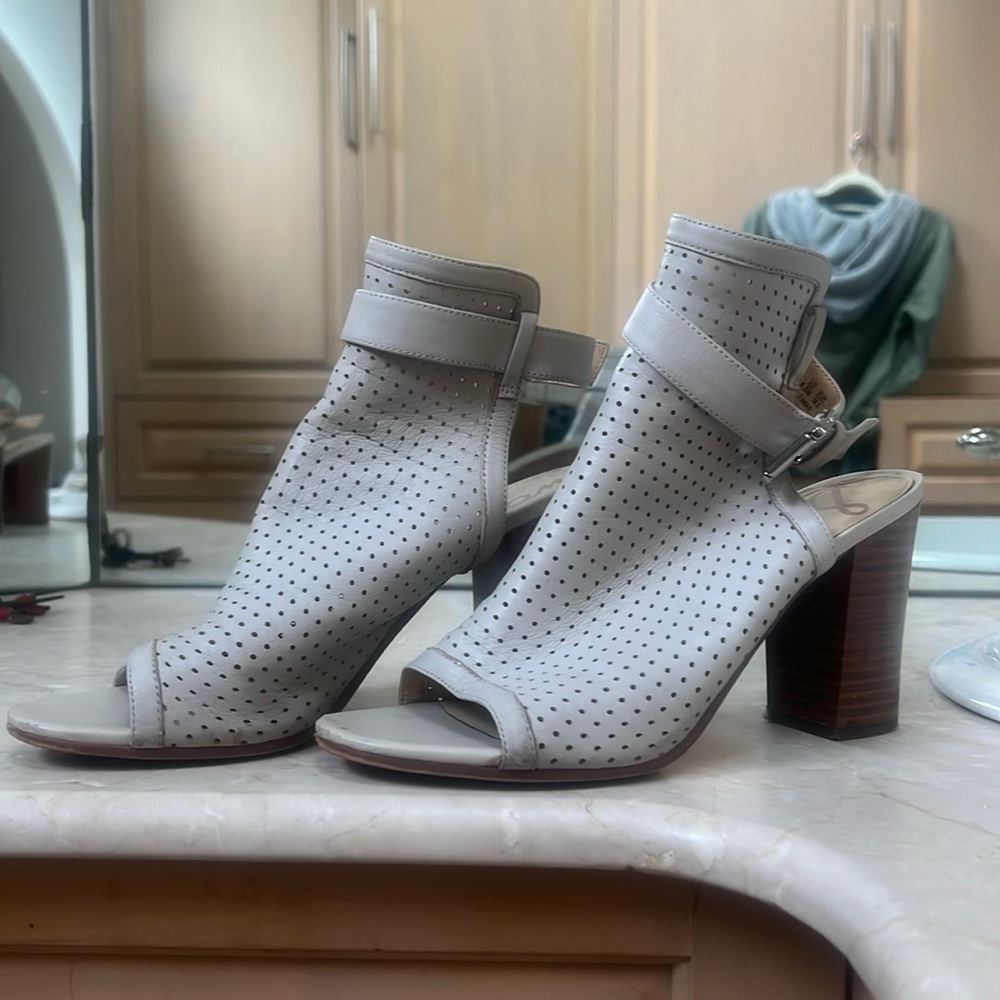 Gray/Taupe leather open toe and heel Sam Edelman booties
